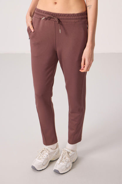 Brown Soft Textured Hidden Zipper Slim Leg Women's Trousers - 94668