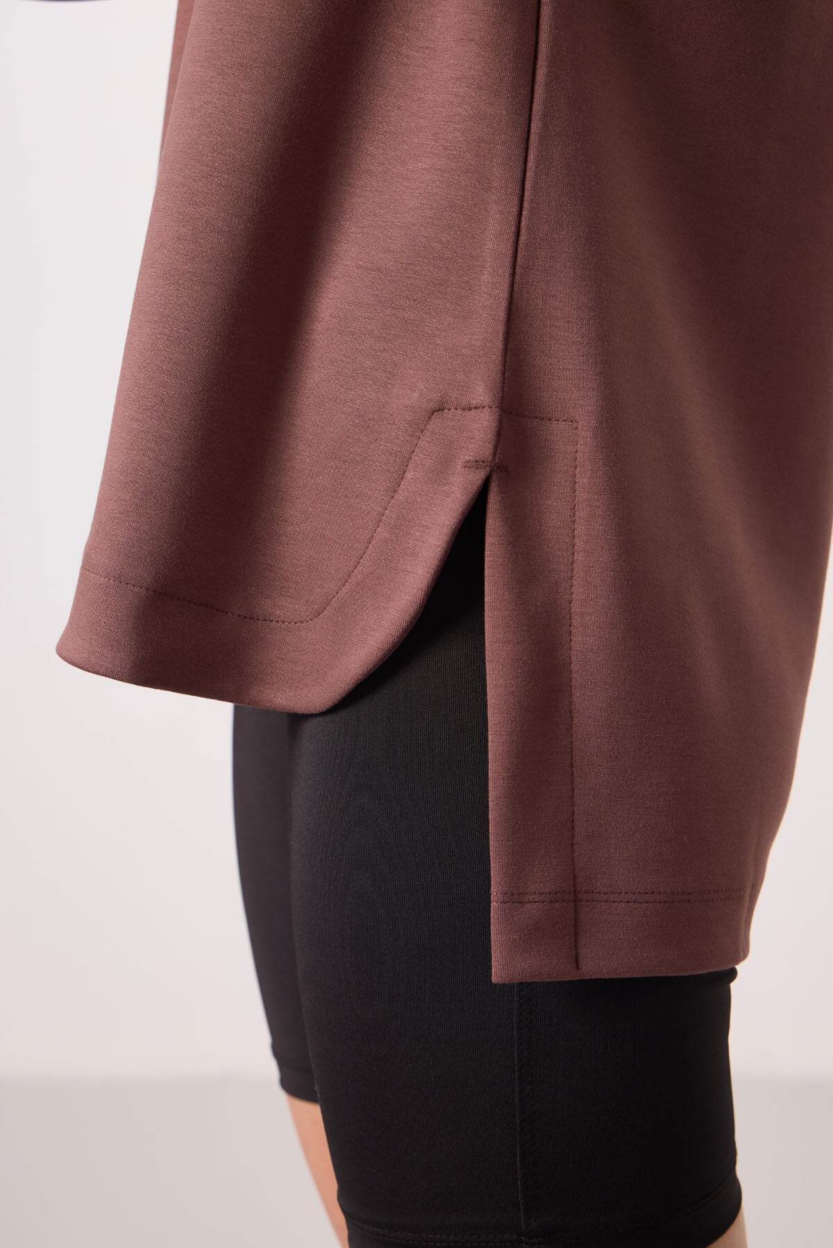 Brown Soft Textured O Collar Comfort Fit Women's Tunic Sweatshirt - 97305