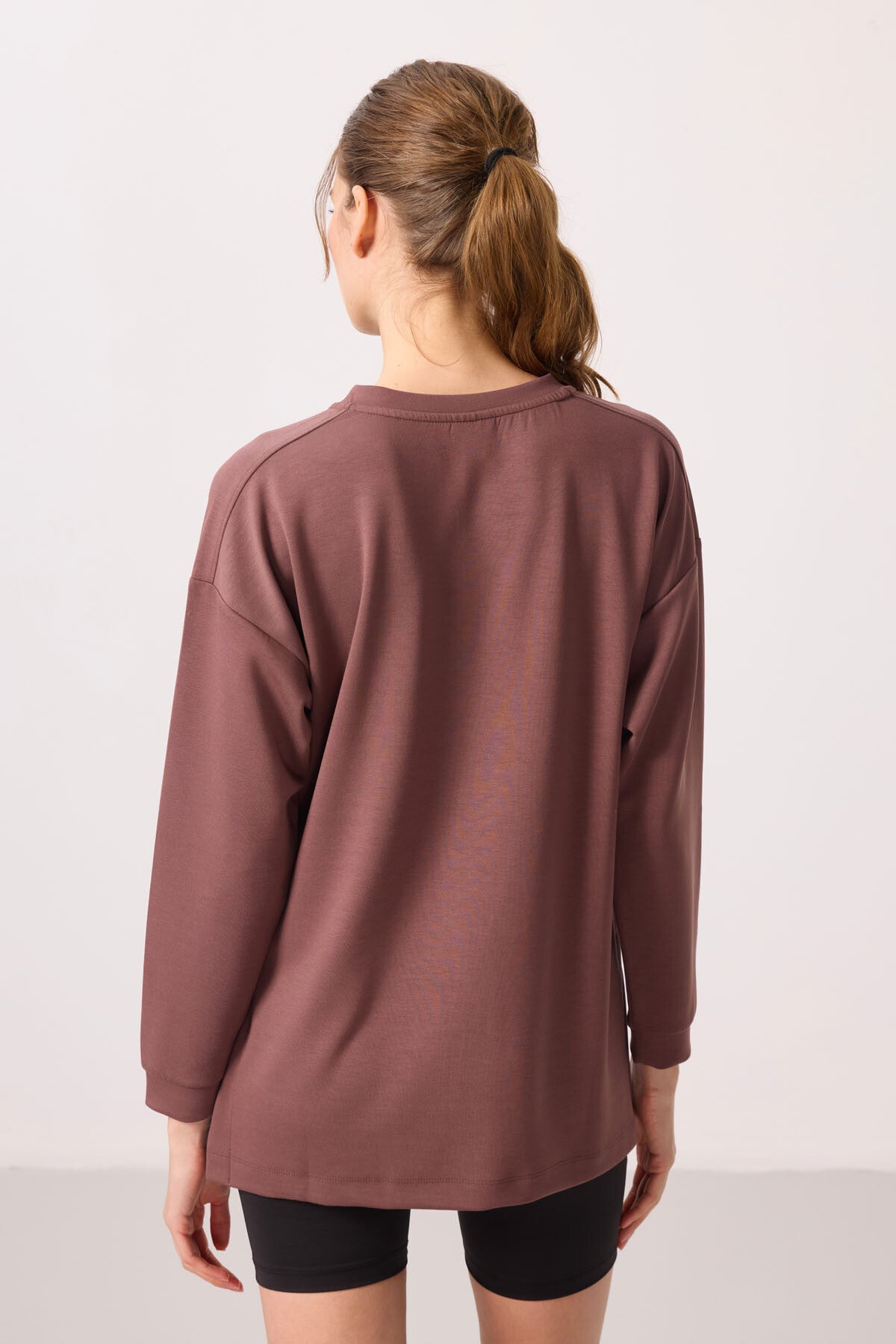 Brown Soft Textured O Collar Comfort Fit Women's Tunic Sweatshirt - 97305