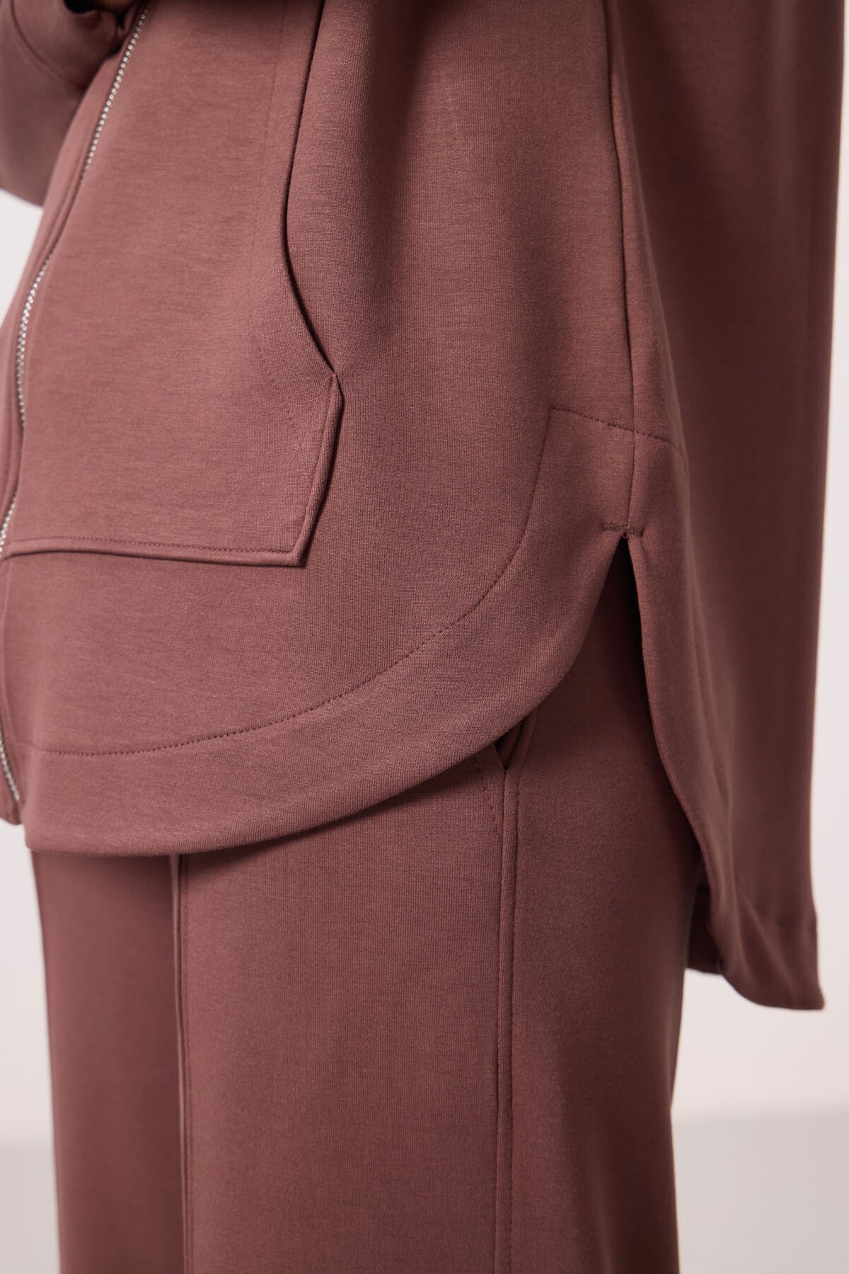 Brown Soft Textured Oversize Women's Hooded Tunic Sweatshirt - 97302