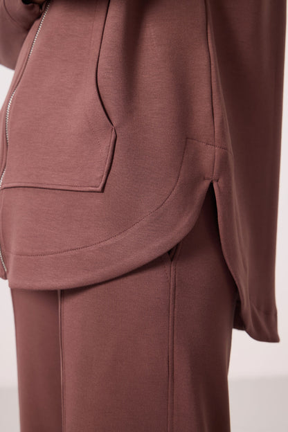Brown Soft Textured Oversize Women's Hooded Tunic Sweatshirt - 97302