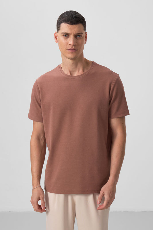Brown Textured Surface Comfort Fit Basic Men's T-Shirt - 88436