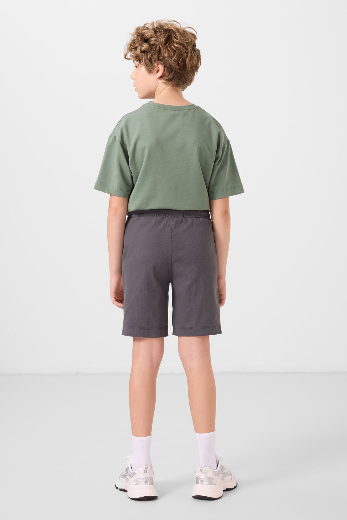 Light green anthracite cotton oversize fit woven lightweight elastic Chino shorts set - 11279