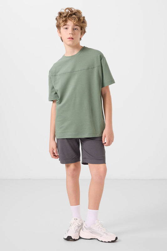 Light green anthracite cotton oversize fit woven lightweight elastic Chino shorts set - 11279