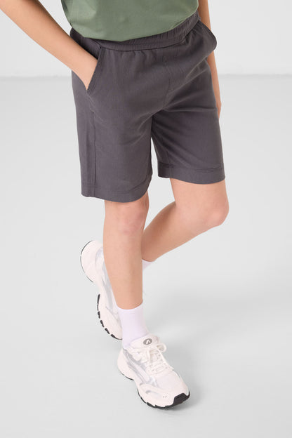 Light green anthracite cotton oversize fit woven lightweight elastic Chino shorts set - 11279