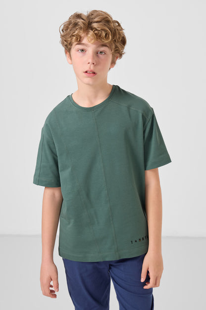 Light green cotton soft woven oversize basic T-Shirt - 11297