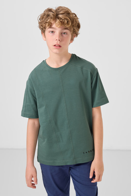 Light green cotton soft woven oversize basic T-Shirt - 11297