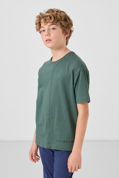 Light green cotton soft woven oversize basic T-Shirt - 11297
