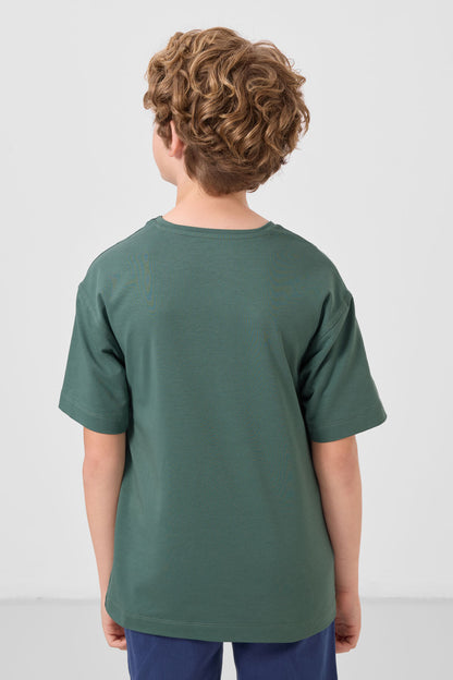 Light green cotton soft woven oversize basic T-Shirt - 11297