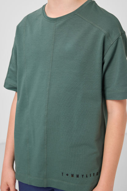 Light green cotton soft woven oversize basic T-Shirt - 11297