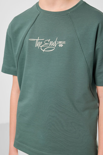 Light green cotton soft woven oversize printed boys boys T-Shirt - 11285