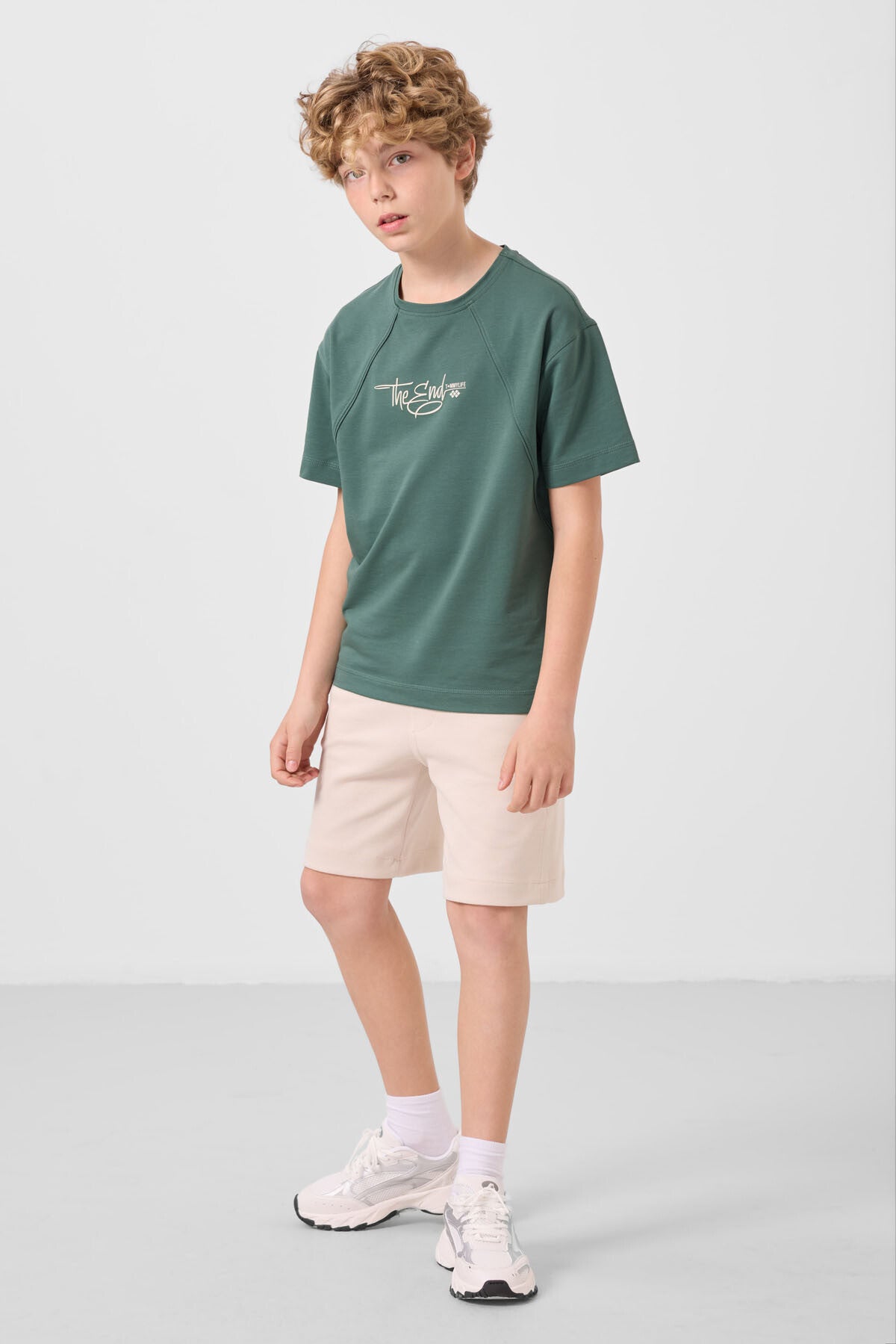 Light green cotton soft woven oversize printed boys boys T-Shirt - 11285