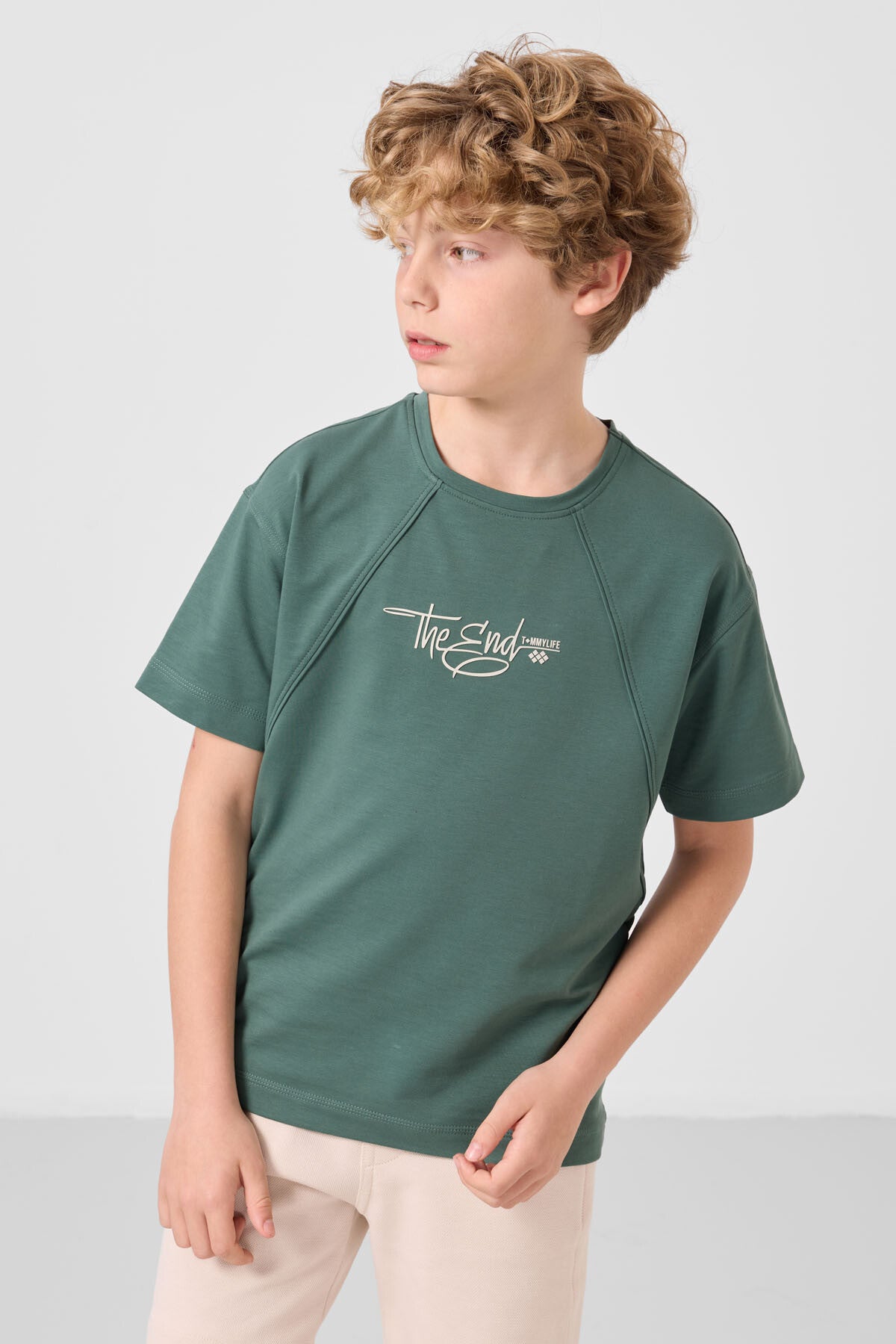 Light green cotton soft woven oversize printed boys boys T-Shirt - 11285