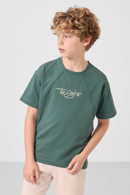 Light green cotton soft woven oversize printed boys boys T-Shirt - 11285