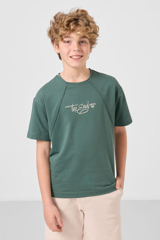 Light green cotton soft woven oversize printed boys boys T-Shirt - 11285