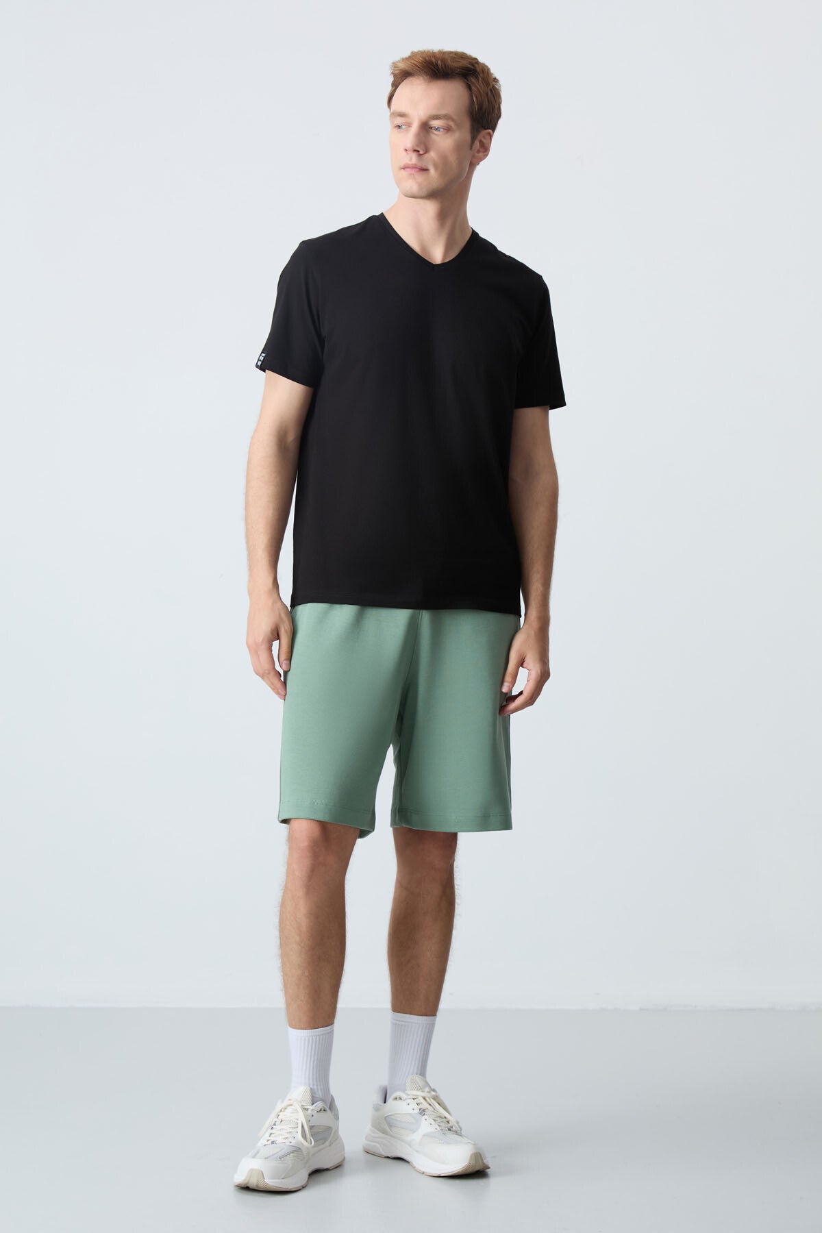 Light Green Cotton Thick Soft Textured Standard Fit Basic Men's Shorts - 81275