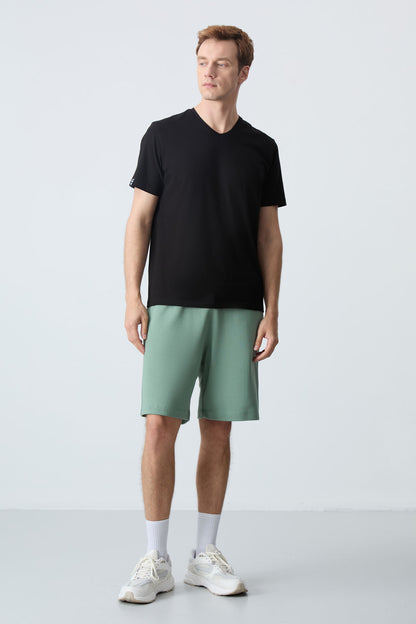 Light Green Cotton Thick Soft Textured Standard Fit Basic Men's Shorts - 81275