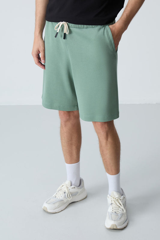 Light Green Cotton Thick Soft Textured Standard Fit Basic Men's Shorts - 81275