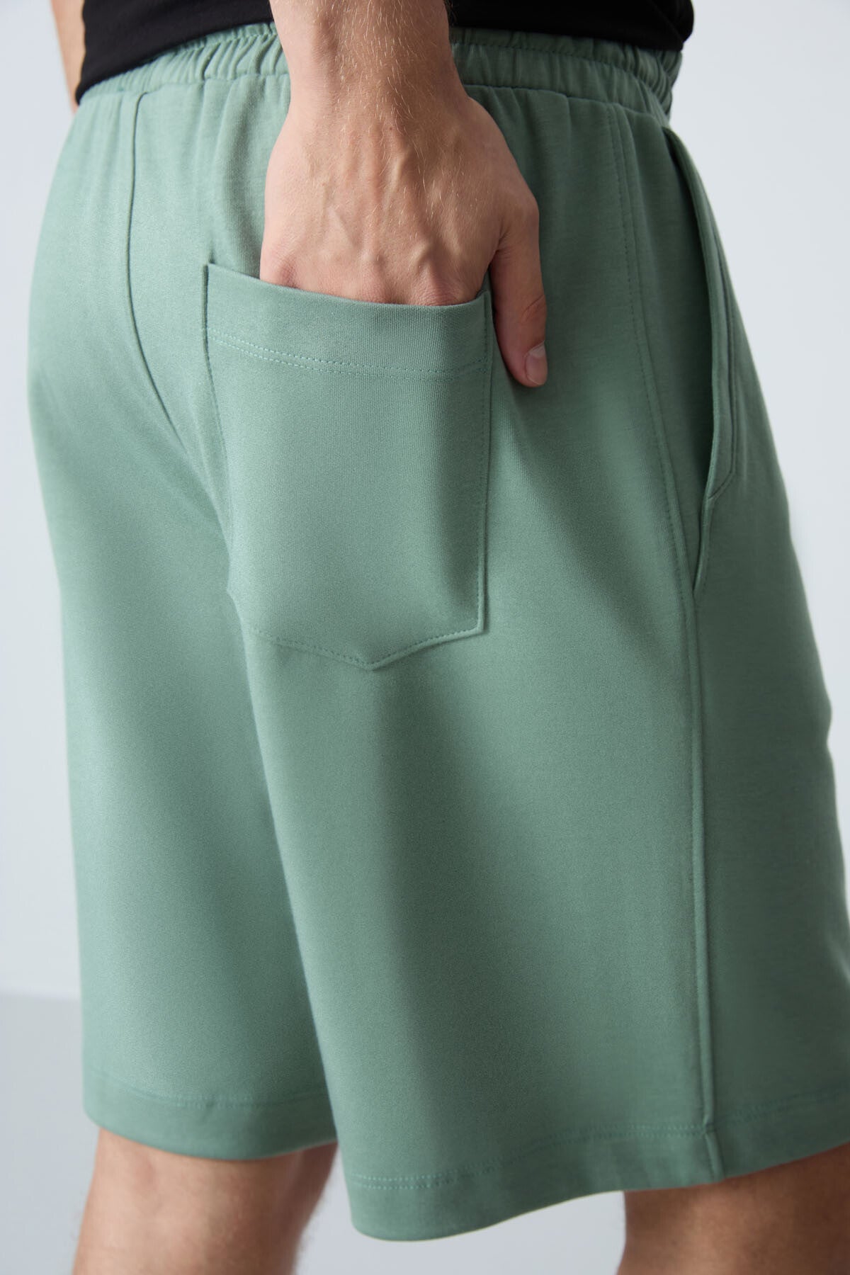 Light Green Cotton Thick Soft Textured Standard Fit Basic Men's Shorts - 81275
