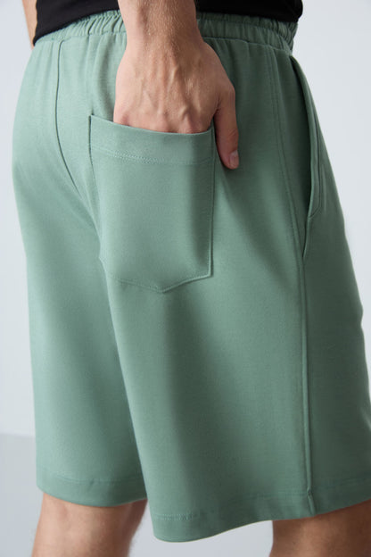 Light Green Cotton Thick Soft Textured Standard Fit Basic Men's Shorts - 81275