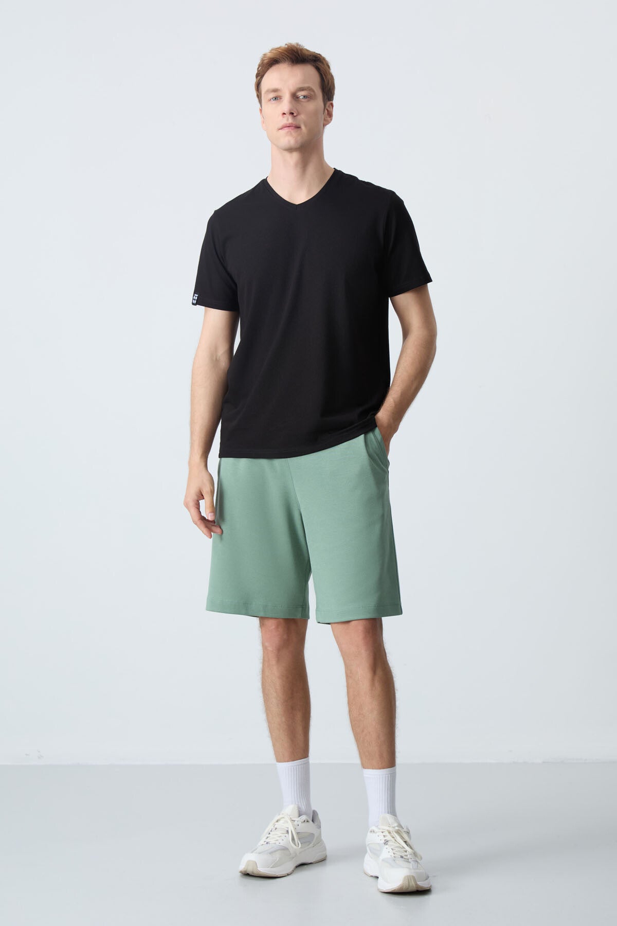 Light Green Cotton Thick Soft Textured Standard Fit Basic Men's Shorts - 81275