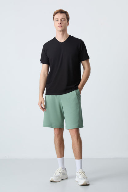 Light Green Cotton Thick Soft Textured Standard Fit Basic Men's Shorts - 81275