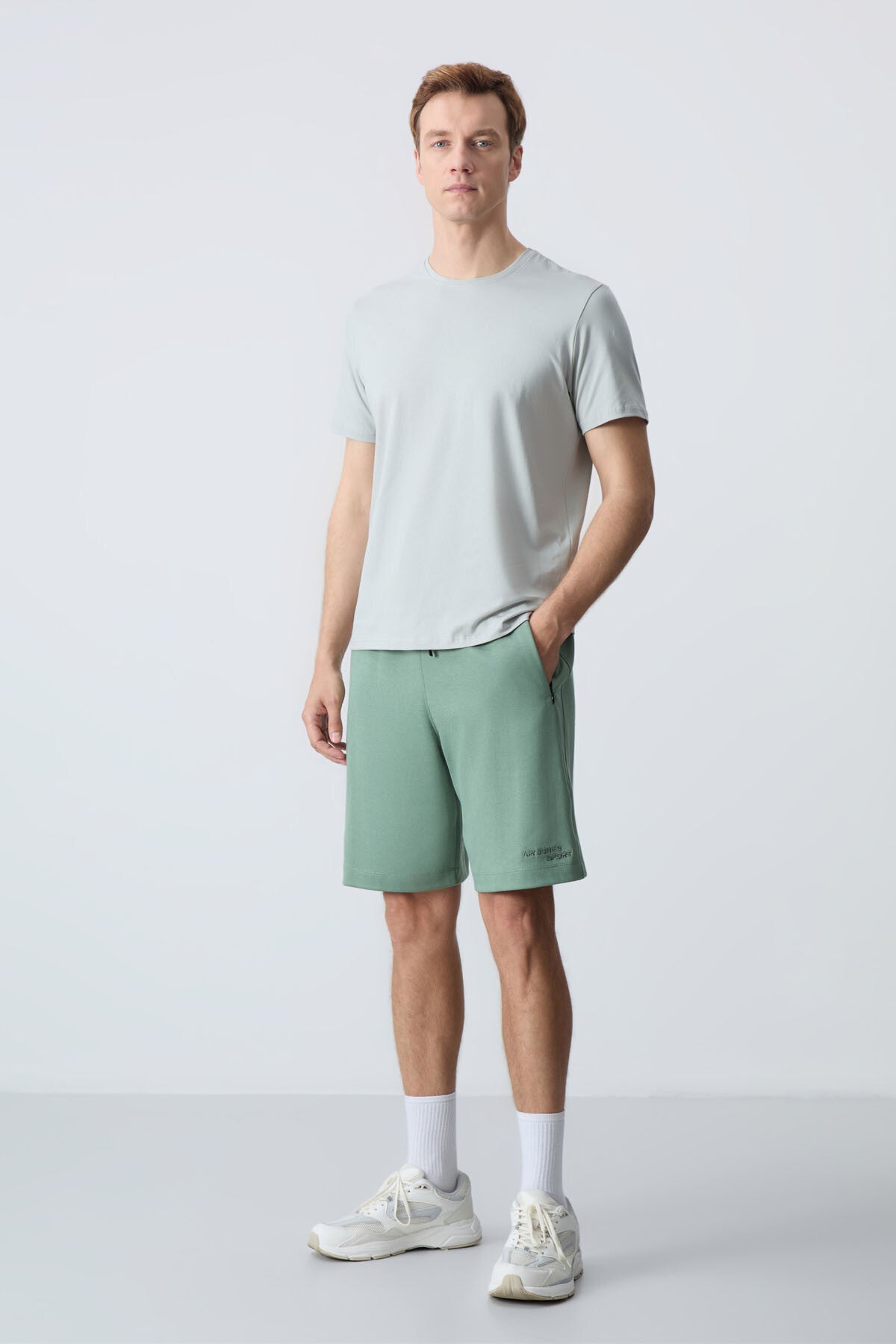 Light Green Cotton Thick Soft Textured Standard Fit Basic Men's Shorts - 81276