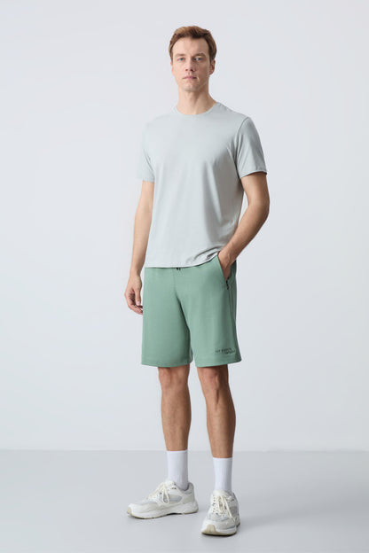 Light Green Cotton Thick Soft Textured Standard Fit Basic Men's Shorts - 81276