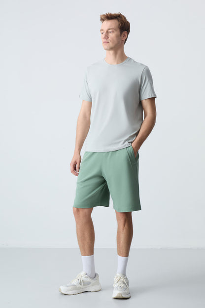 Light Green Cotton Thick Soft Textured Standard Fit Basic Men's Shorts - 81278