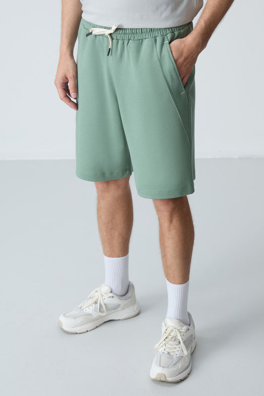 Light Green Cotton Thick Soft Textured Standard Fit Basic Men's Shorts - 81278
