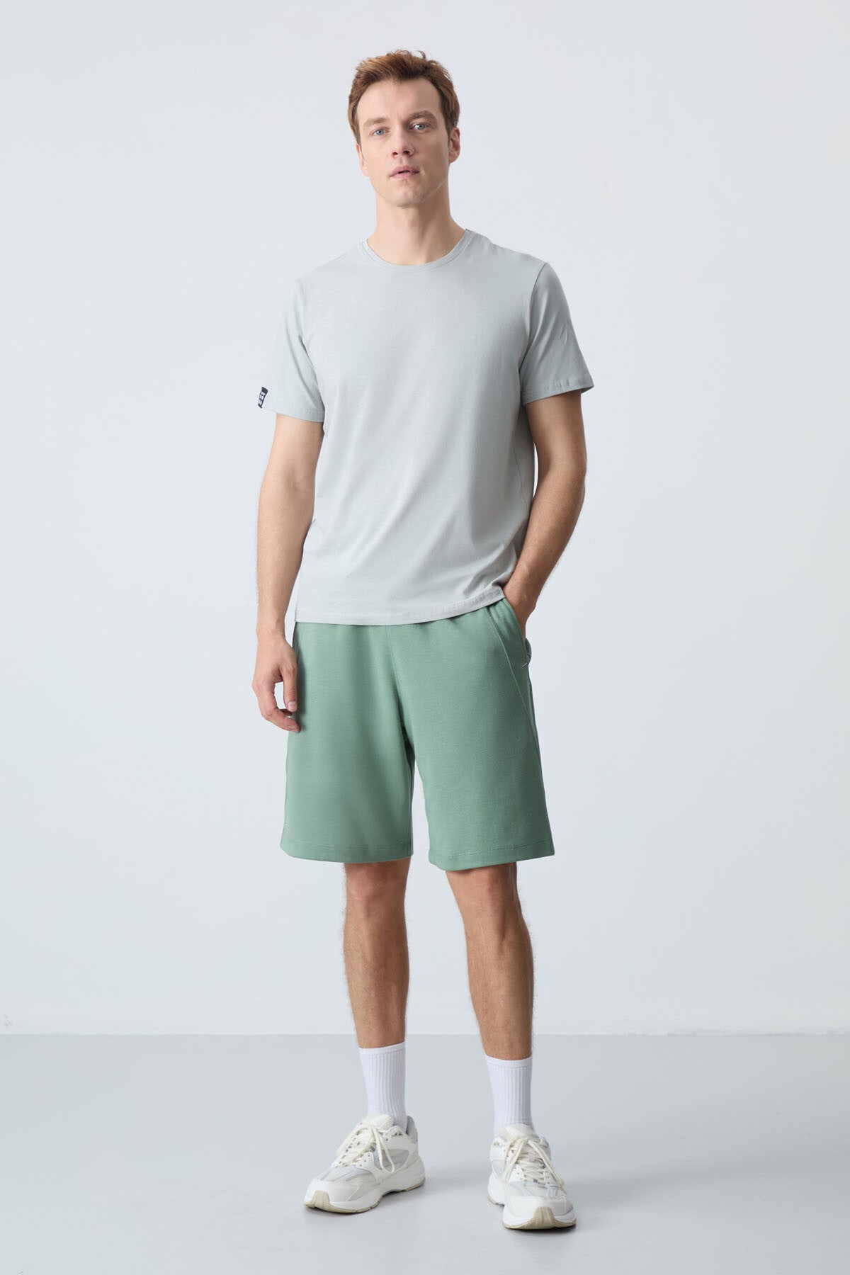 Light Green Cotton Thick Soft Textured Standard Fit Basic Men's Shorts - 81278