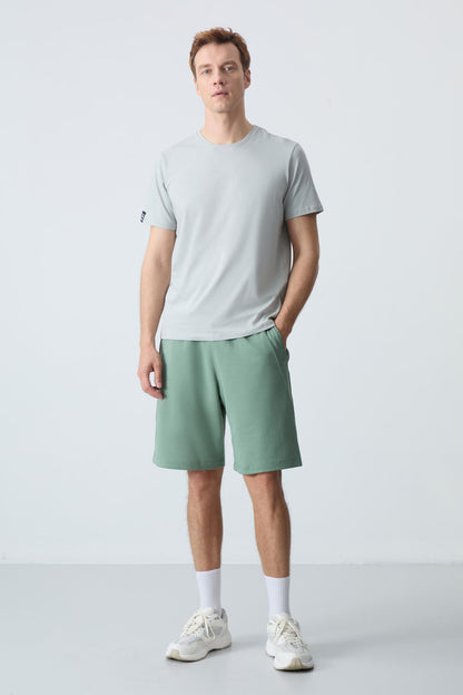 Light Green Cotton Thick Soft Textured Standard Fit Basic Men's Shorts - 81278