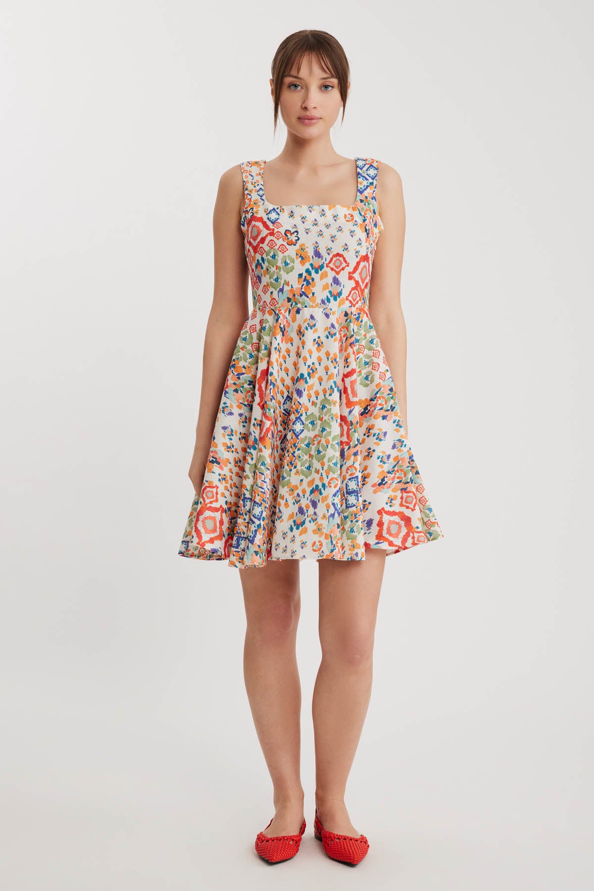 THICK SQUARE COLLAR PATTERNED DRESS