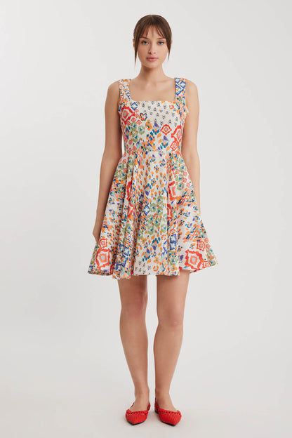 THICK SQUARE COLLAR PATTERNED DRESS