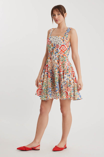 THICK SQUARE COLLAR PATTERNED DRESS