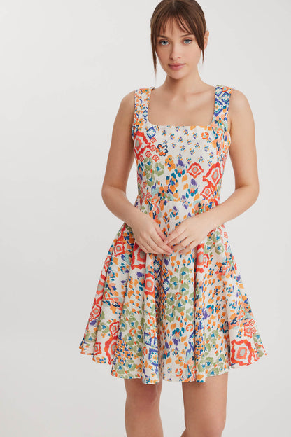 THICK SQUARE COLLAR PATTERNED DRESS