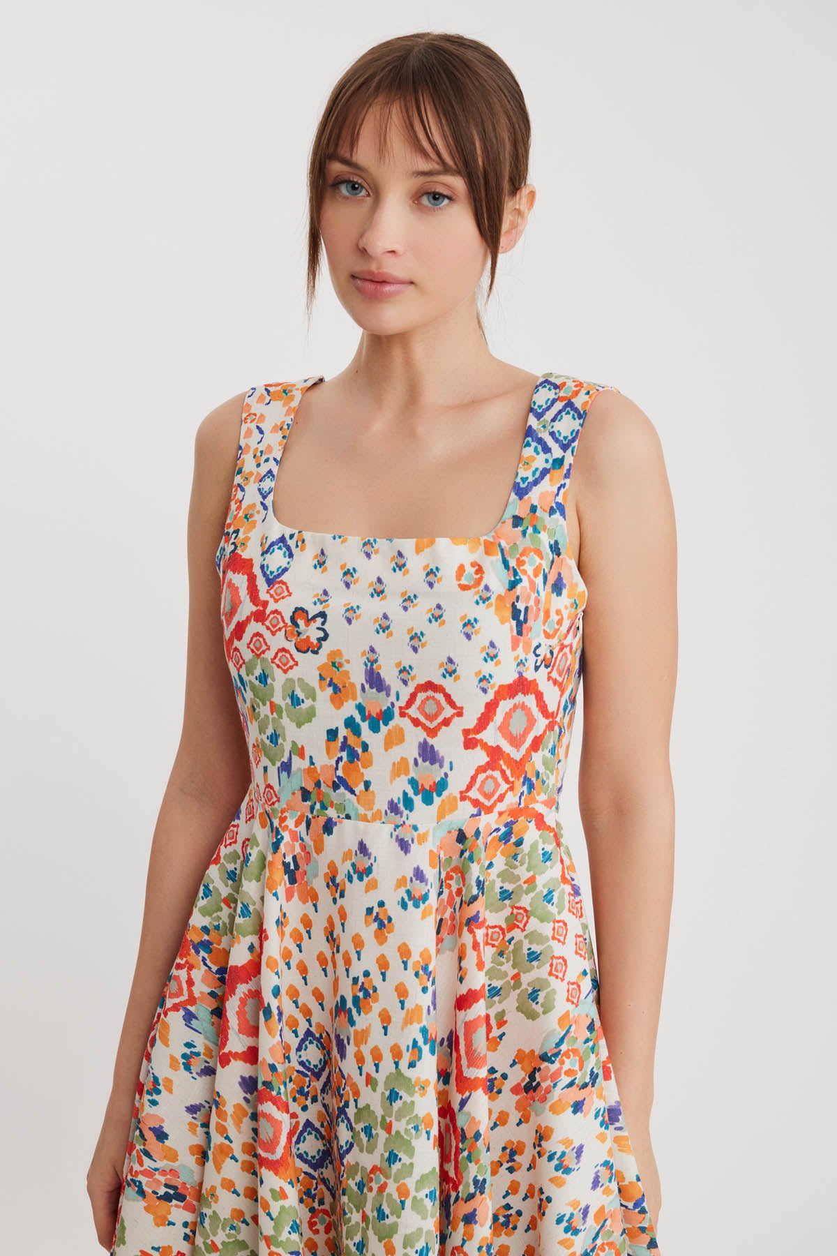 THICK SQUARE COLLAR PATTERNED DRESS