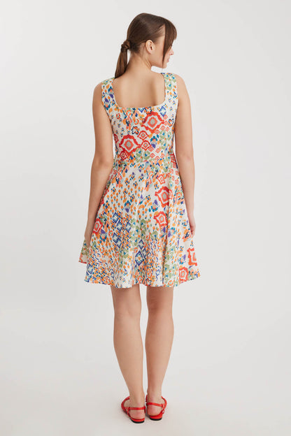 THICK SQUARE COLLAR PATTERNED DRESS