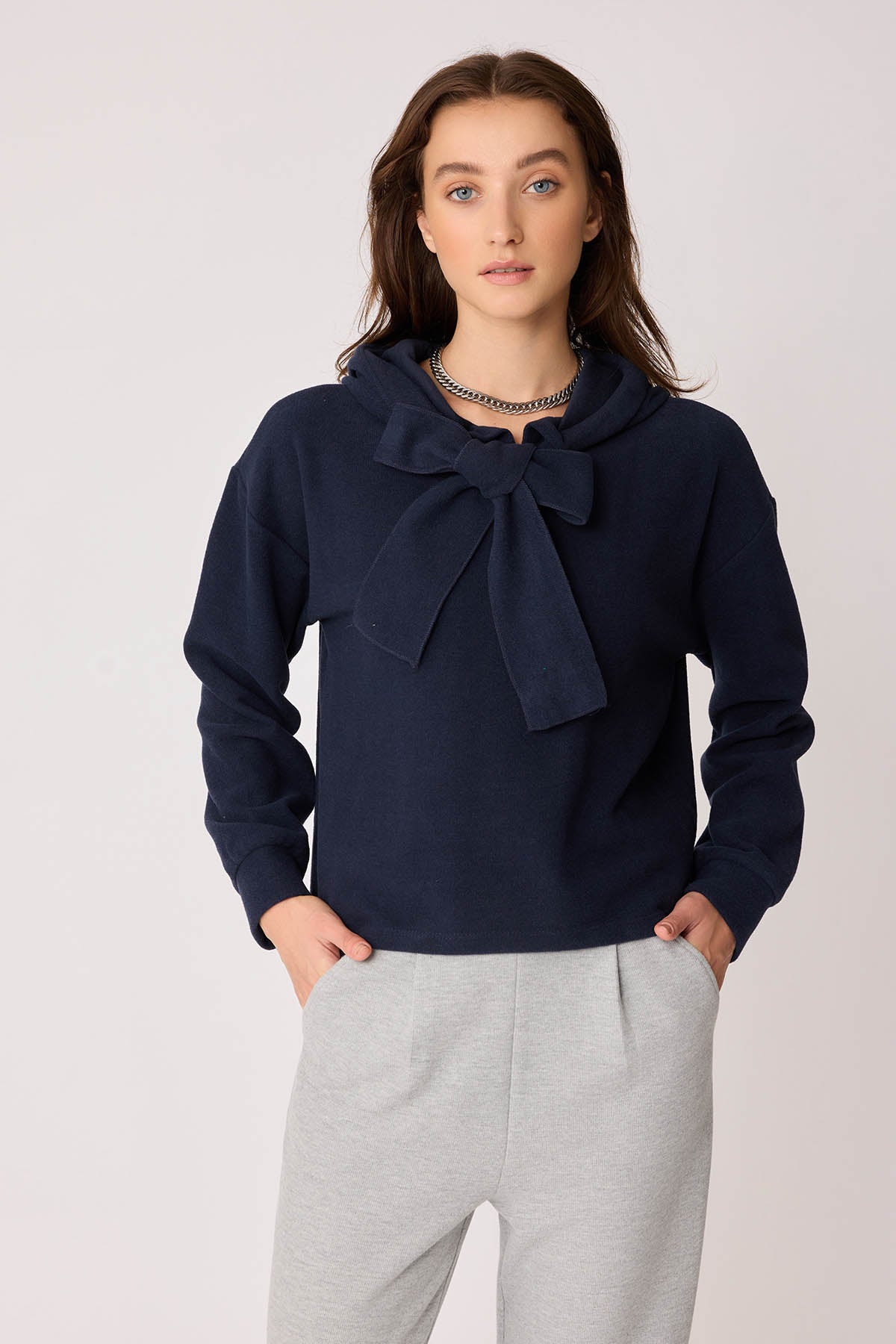 BOLD LACED HOODIE BLOUSE