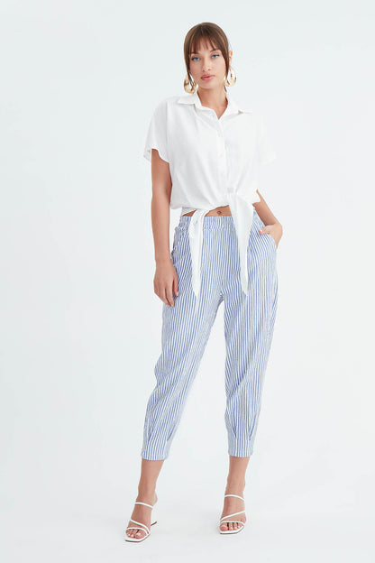 THICK STRIPED  CROP TROUSERS