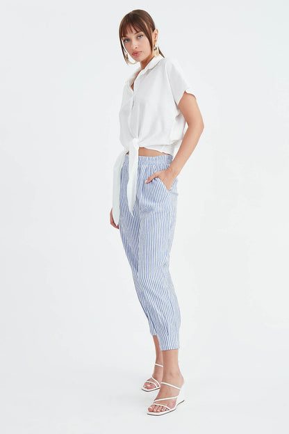 THICK STRIPED  CROP TROUSERS