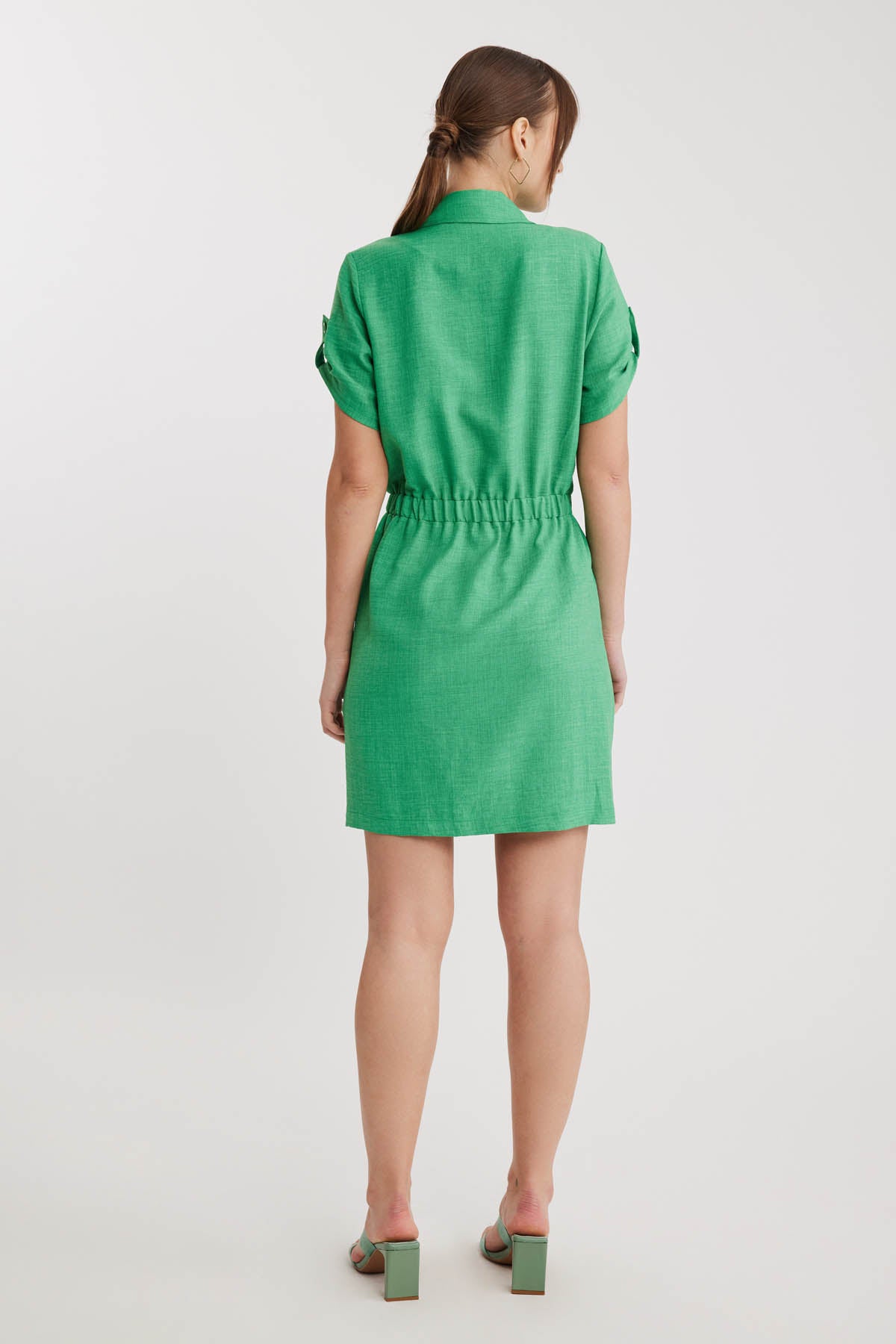 SHORT SLEEVE DRESS WITH COVER POCKET & WAIST TIE
