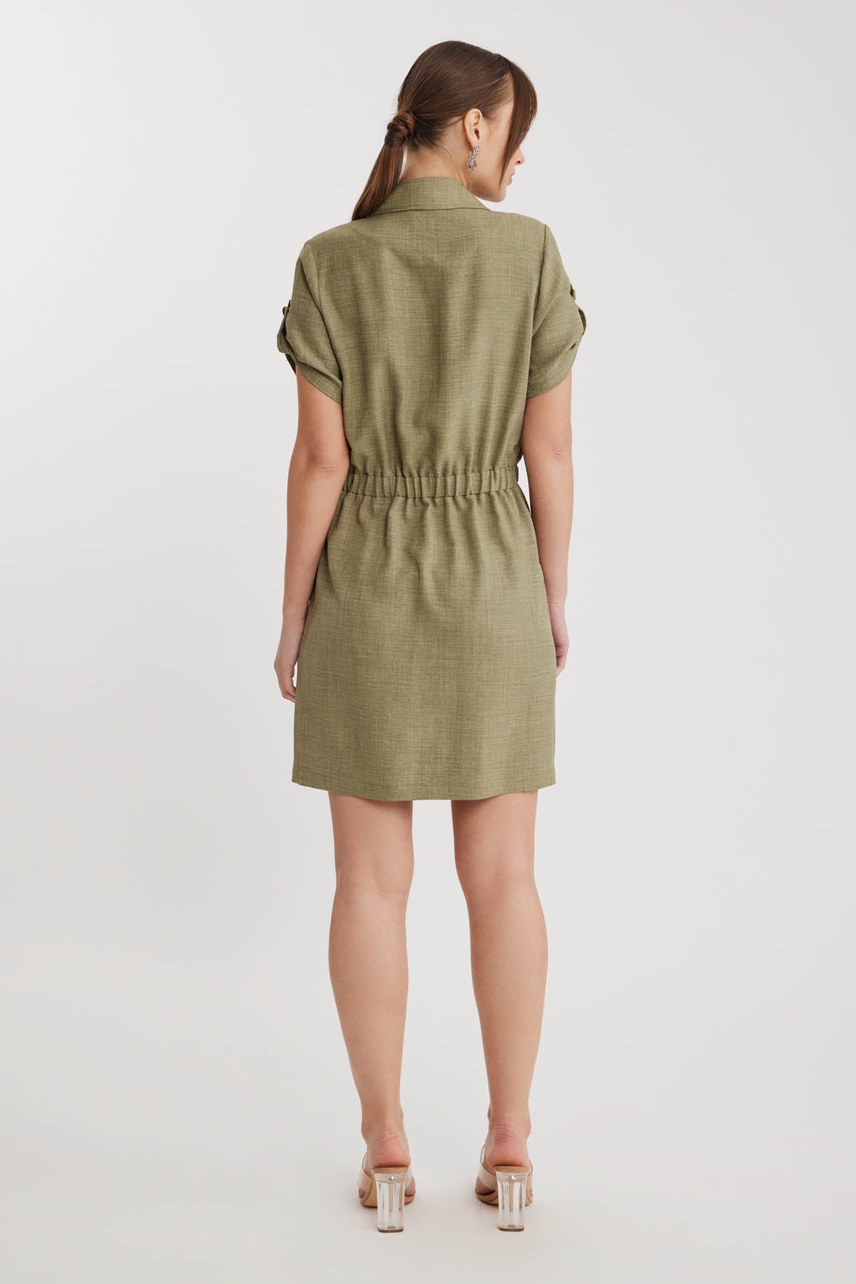 SHORT SLEEVE DRESS WITH COVER POCKET & WAIST TIE