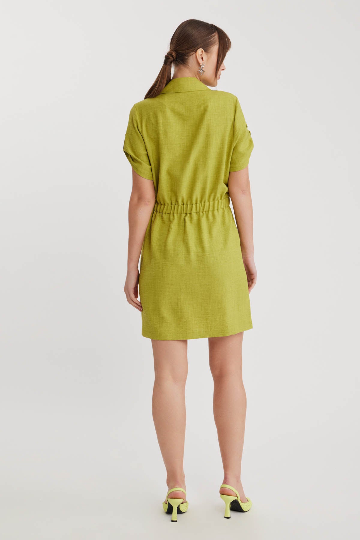 SHORT SLEEVE DRESS WITH COVER POCKET & WAIST TIE
