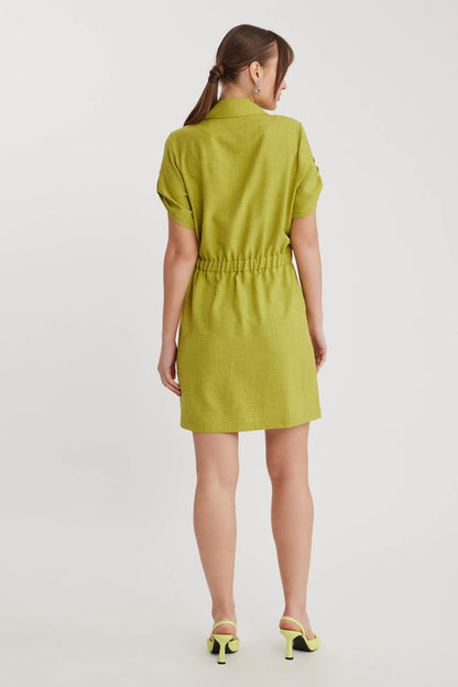 SHORT SLEEVE DRESS WITH COVER POCKET & WAIST TIE