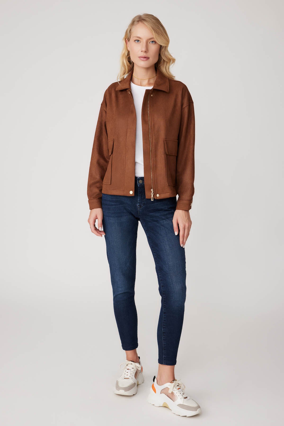 SUEDE JACKET WITH COVER POCKET ZIPPERS