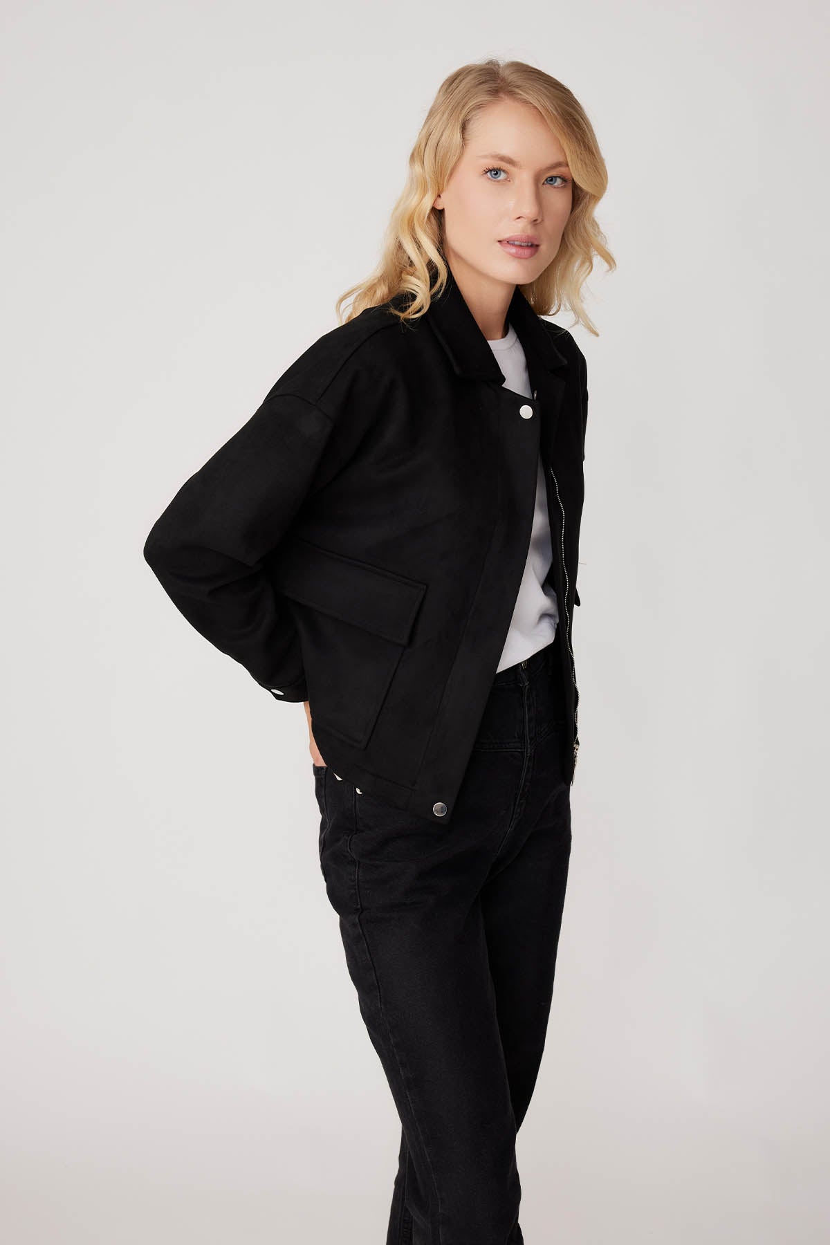 SUEDE JACKET WITH COVER POCKET ZIPPERS