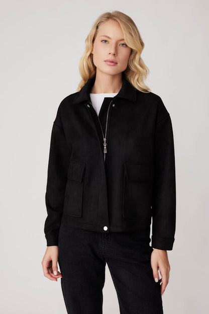 SUEDE JACKET WITH COVER POCKET ZIPPERS
