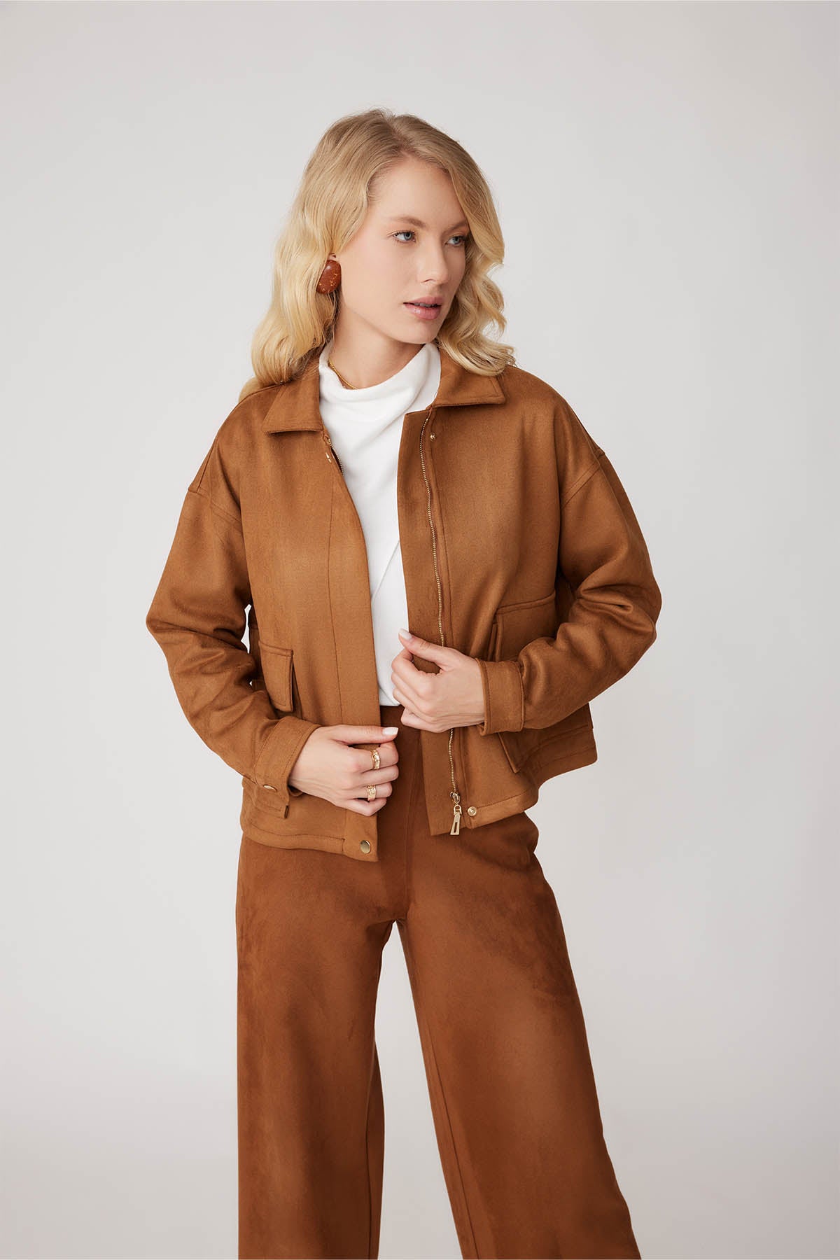 SUEDE JACKET WITH COVER POCKET ZIPPERS