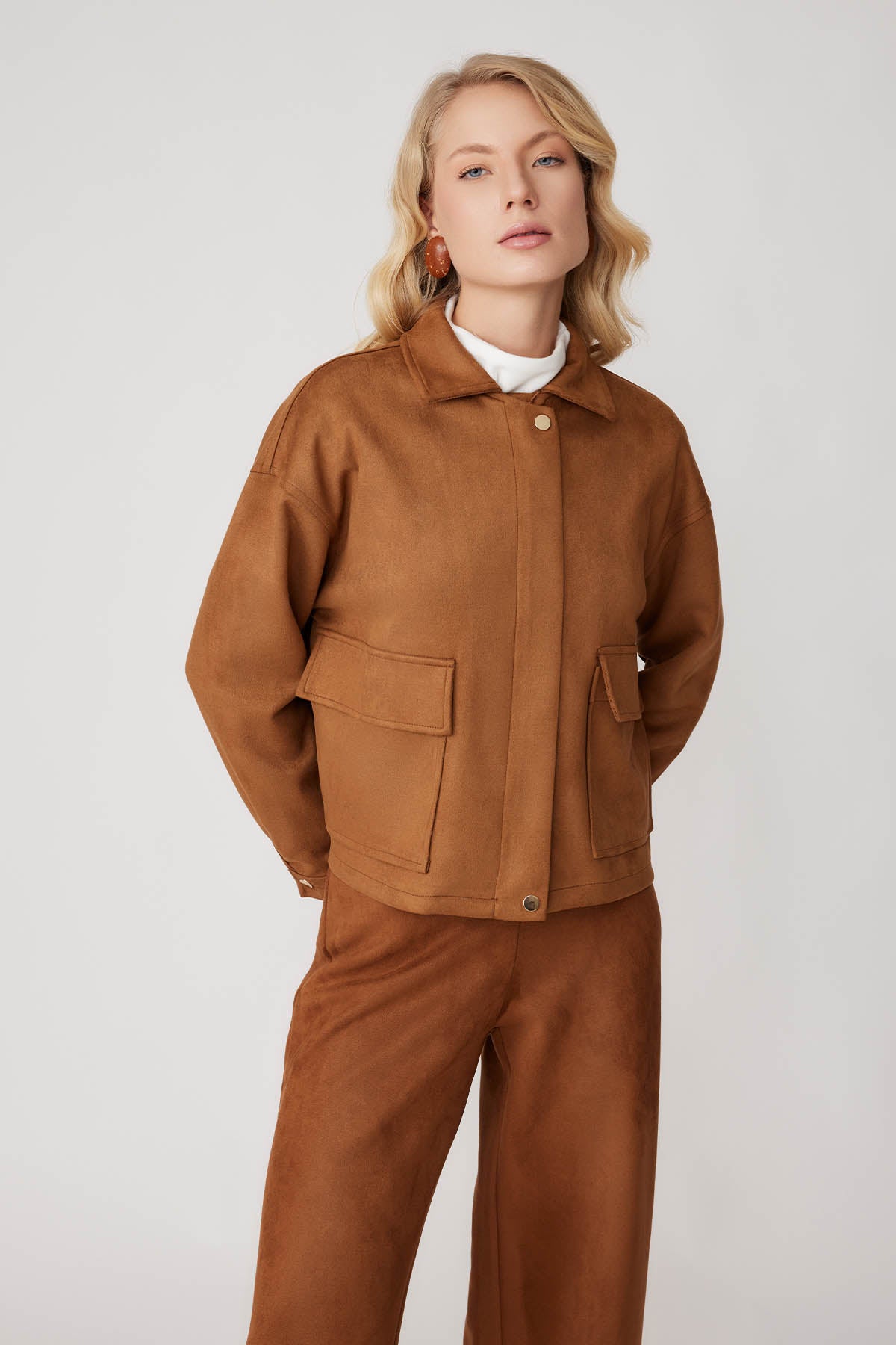 SUEDE JACKET WITH COVER POCKET ZIPPERS